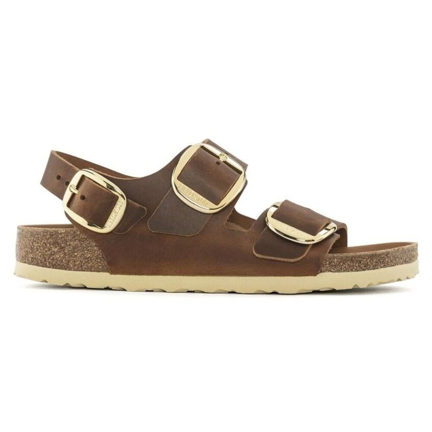 Milano Big Buckle Cognac Oiled Leather Sandals