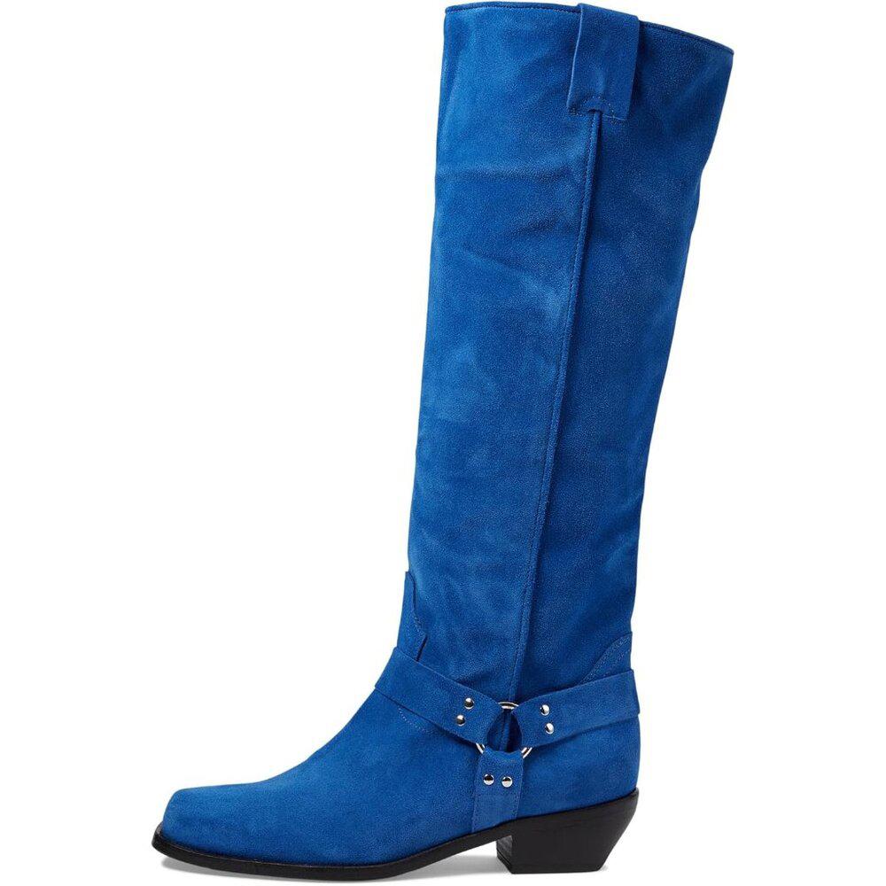 Lockhart Blue Suede Harness Knee High Boots