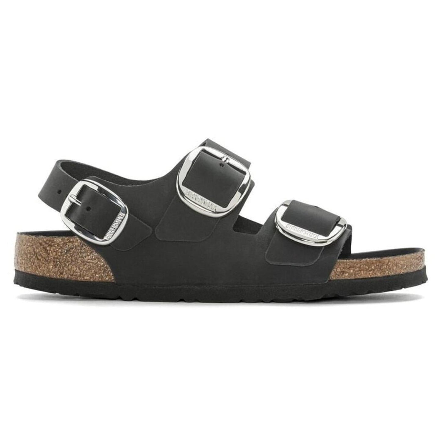 Milano Big Buckle Black Oiled Leather Sandals