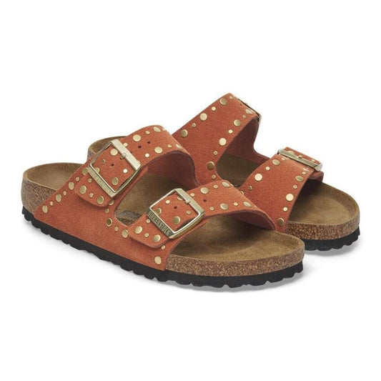 Arizona Rivets Dark Rust Suede Leather Sandals