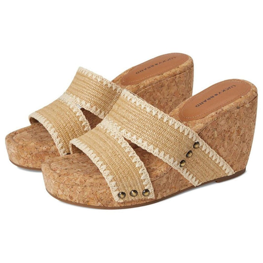 Vickta Natural Woven Band Cork Wedge Sandals