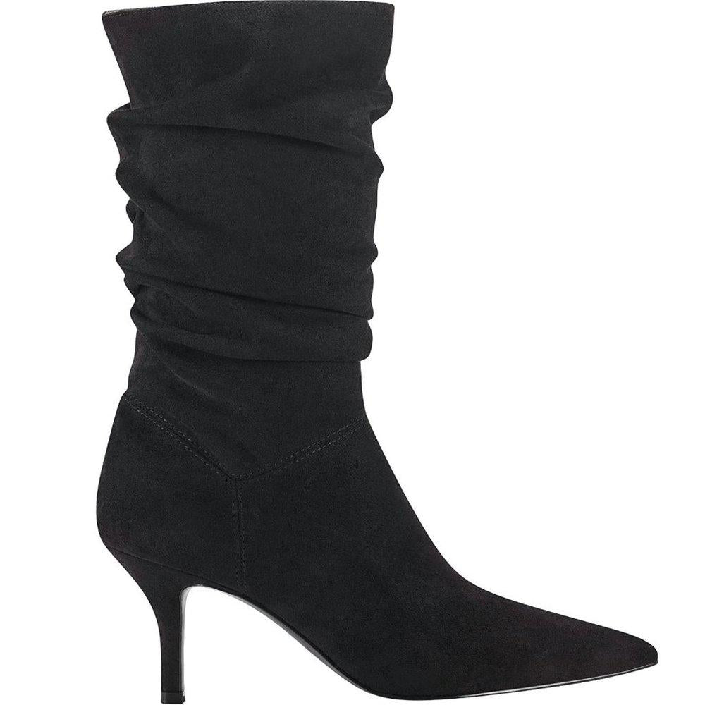 Manya Black Slouchy Heeled Booties