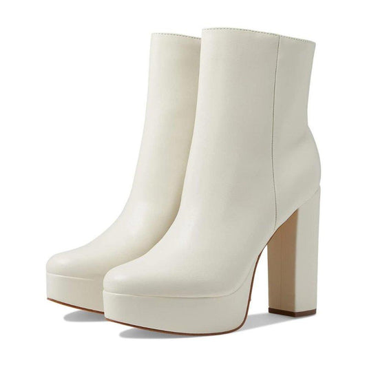 Rublia Cream Leather Heeled Ankle Booties