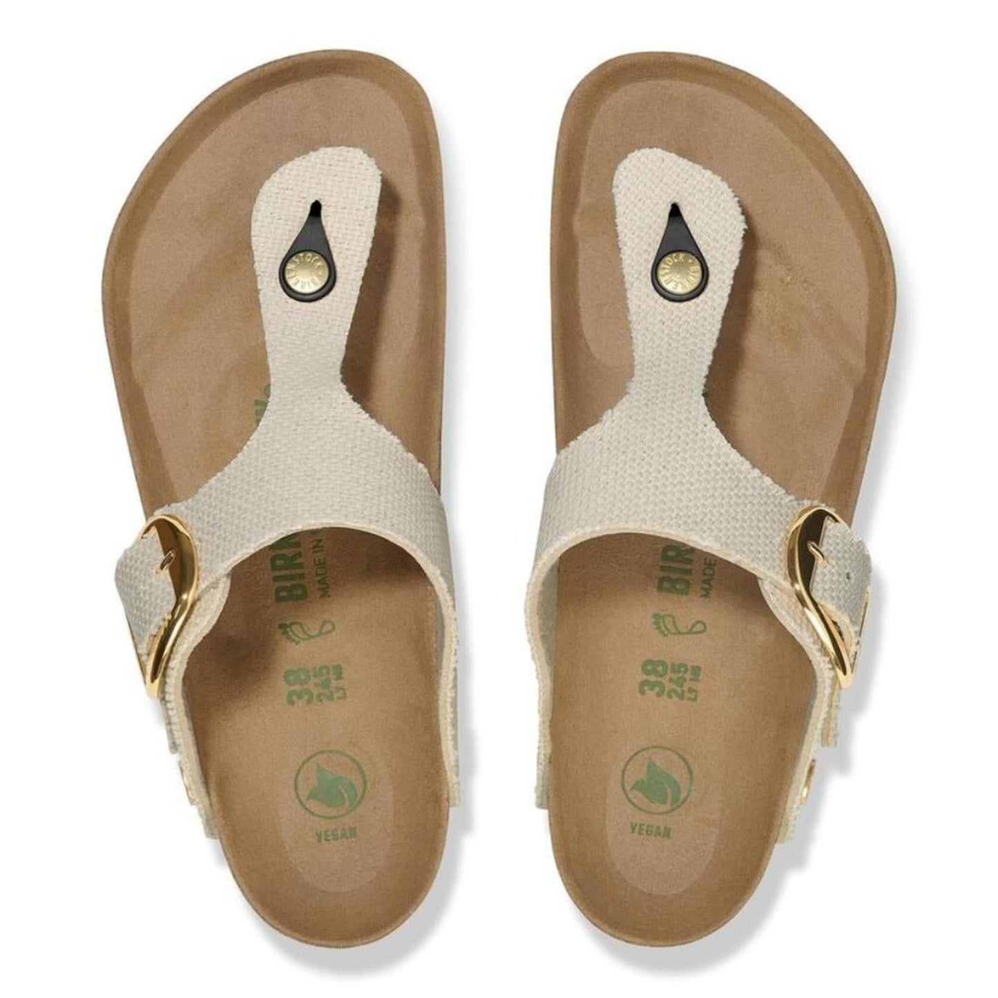 Gizeh Vegan Big Buckle Eggshell Textured Canvas Sandals