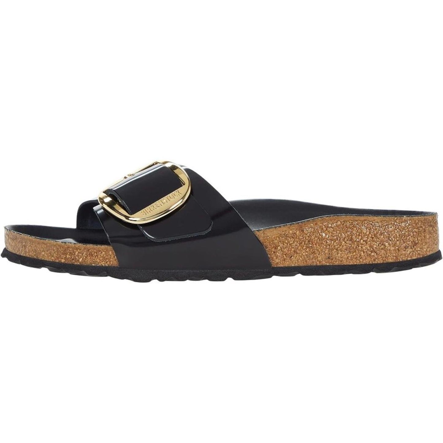 Madrid Black Shine Big Buckle Slide Sandals