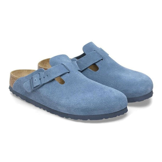 Boston Elemental Blue Suede Leather Soft Footbed Clogs