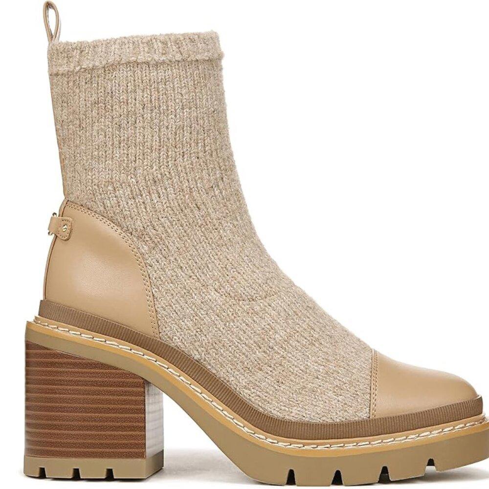 Rozanna Luxe Tan Leather Textile Heeled Ankle Boots