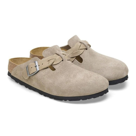 Boston Braided Taupe Suede Leather Clogs