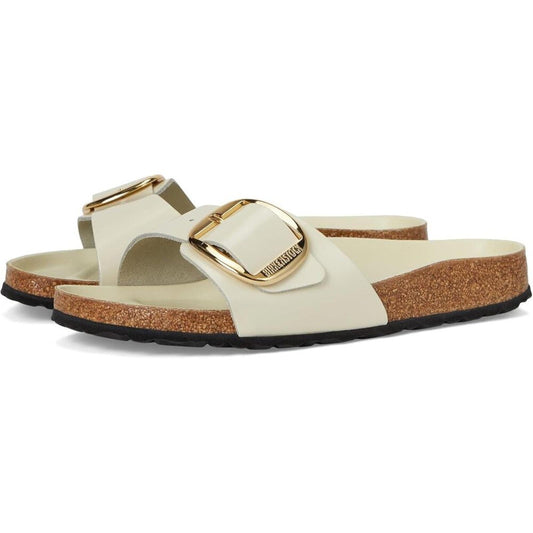 Madrid Ecru Big Buckle Slide Sandals