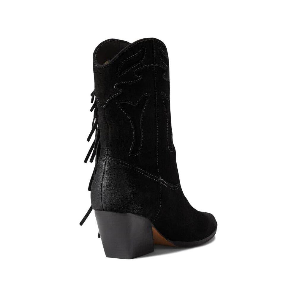 Liona Black Suede Western Cowboy Fringed Ankle Boots