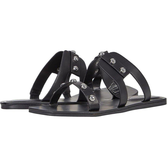 Burlina Black Studded Flat Sandals