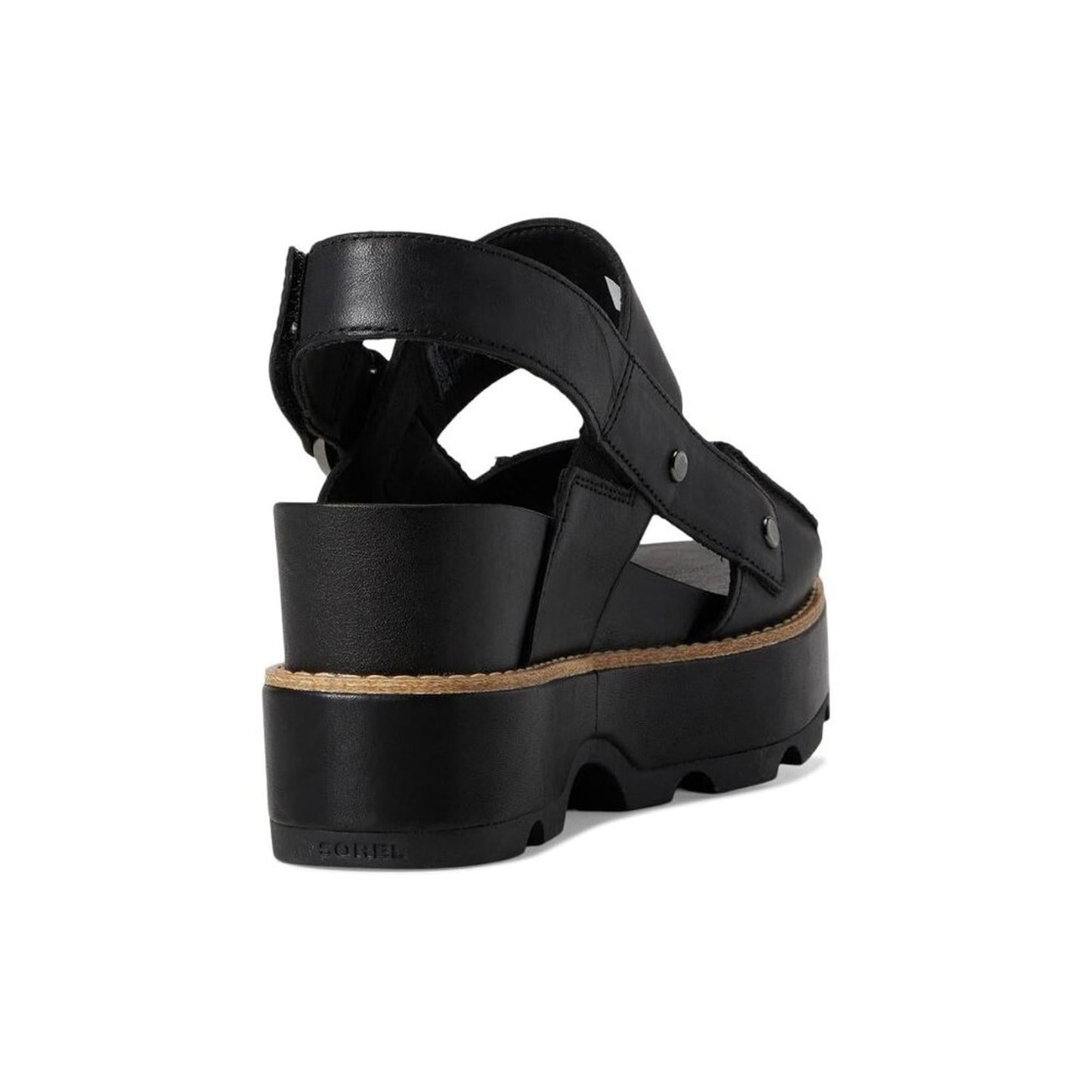 Joanie IV Black Leather Wedge Sandals