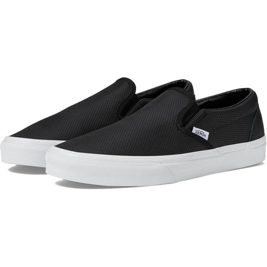 Classic Black Perf Leather Slip On Sneakers