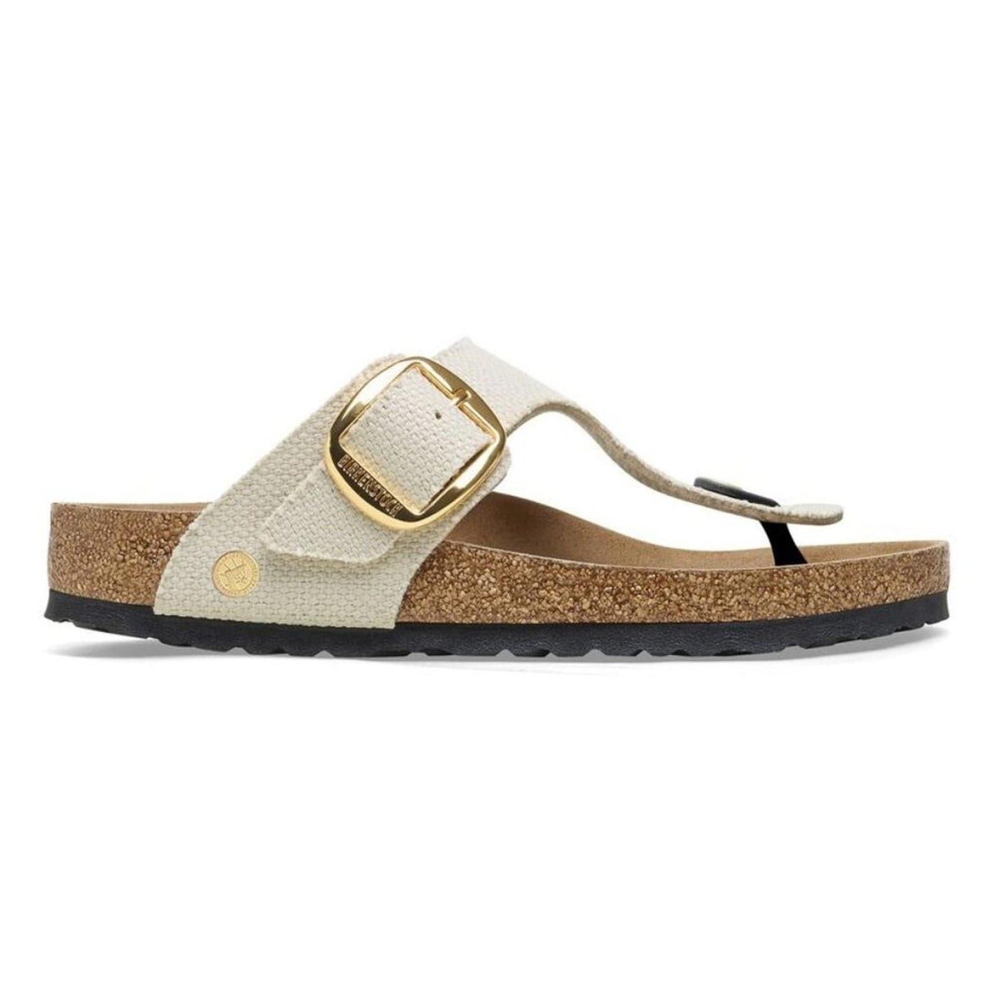 Gizeh Vegan Big Buckle Eggshell Textured Canvas Sandals