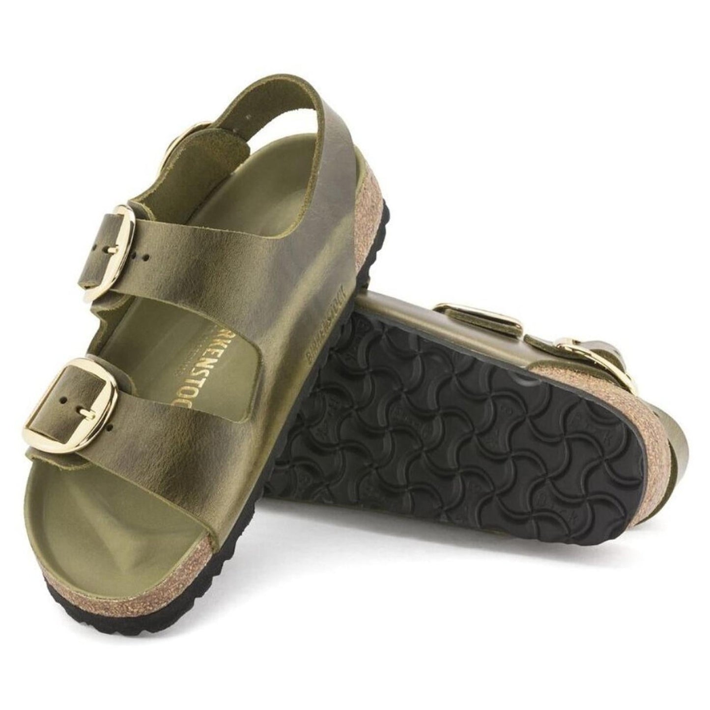 Milano Big Buckle Olive Green Oiled Leather Sandals