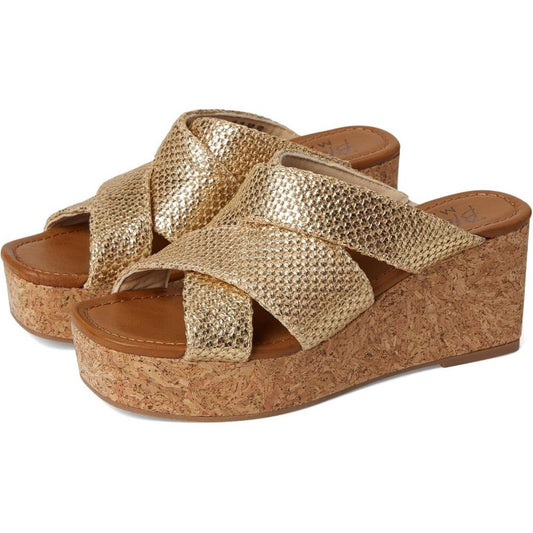 Abi Gold Faux Raffia Wedge Sandals