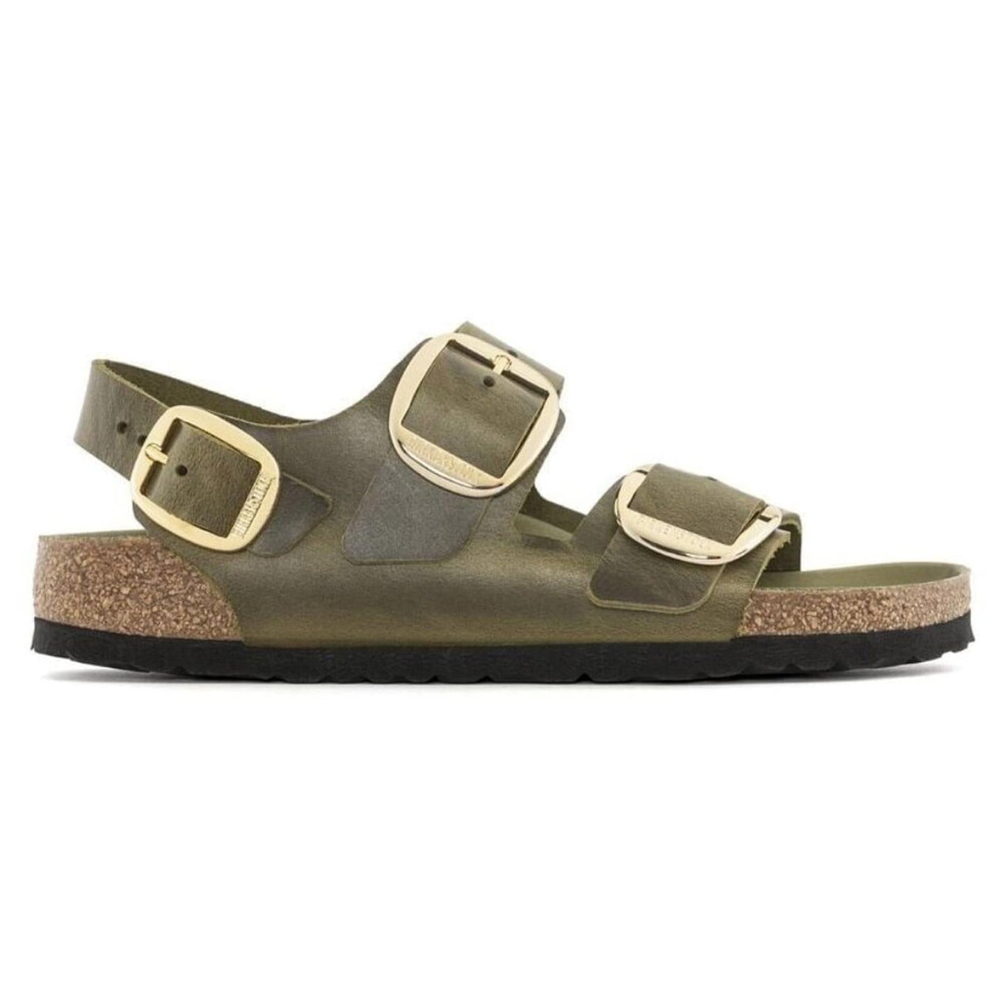 Milano Big Buckle Olive Green Oiled Leather Sandals