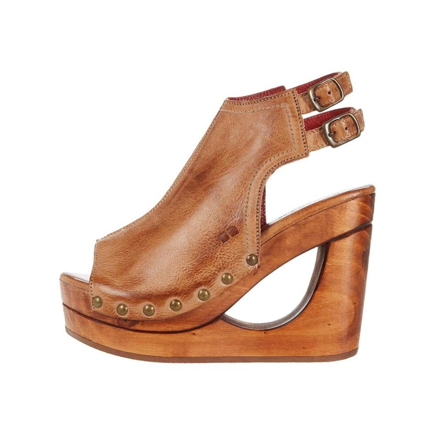 Imenlda Tan Rustic Leather Wedge Sandals