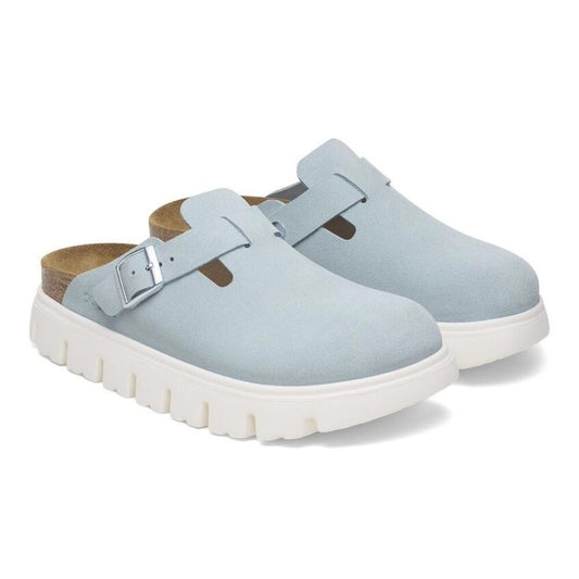 Papillio Boston Chunky Baby Blue Suede Leather Clogs