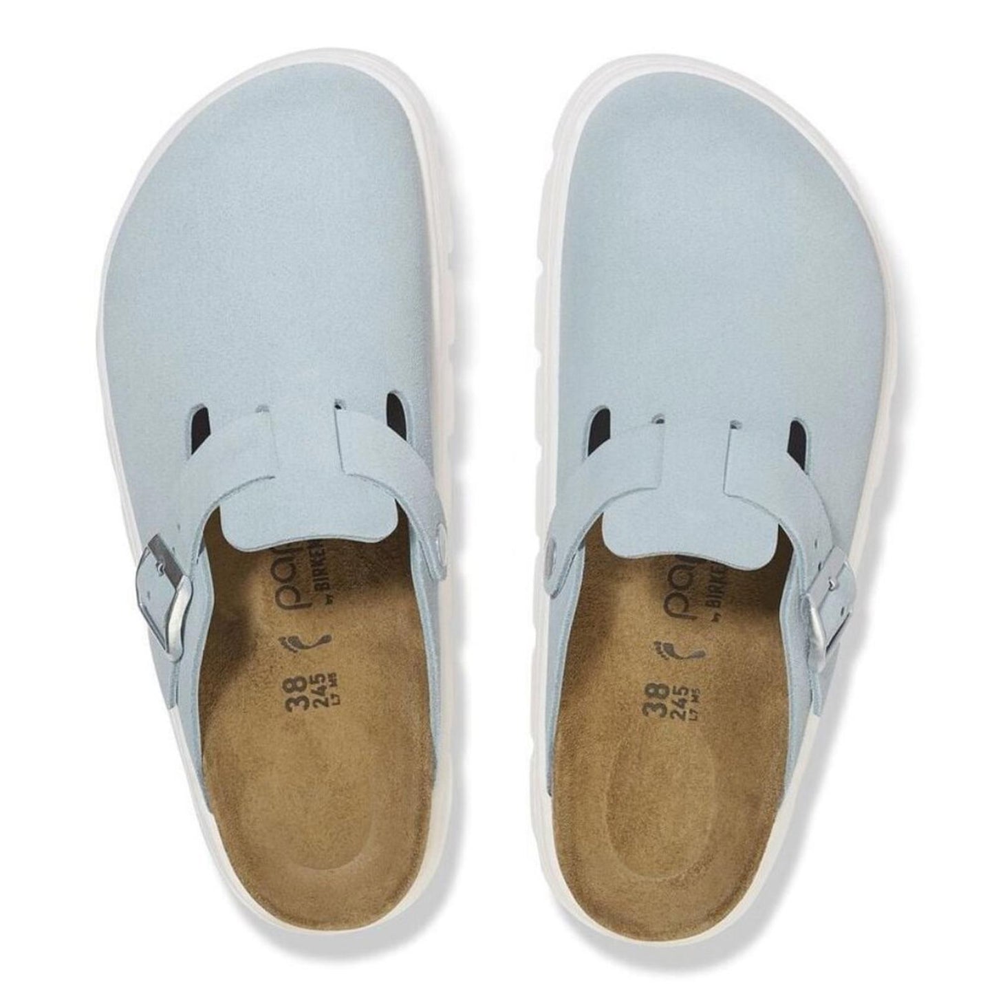 Papillio Boston Chunky Baby Blue Suede Leather Clogs