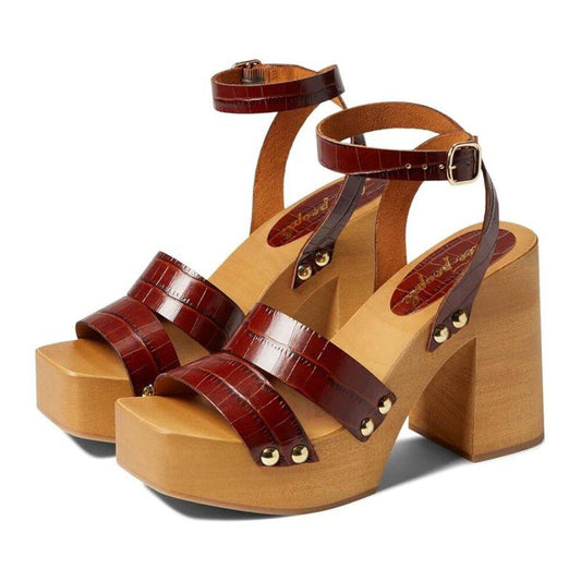 Free People Sandals Mallory Brown Leather Clog Heels