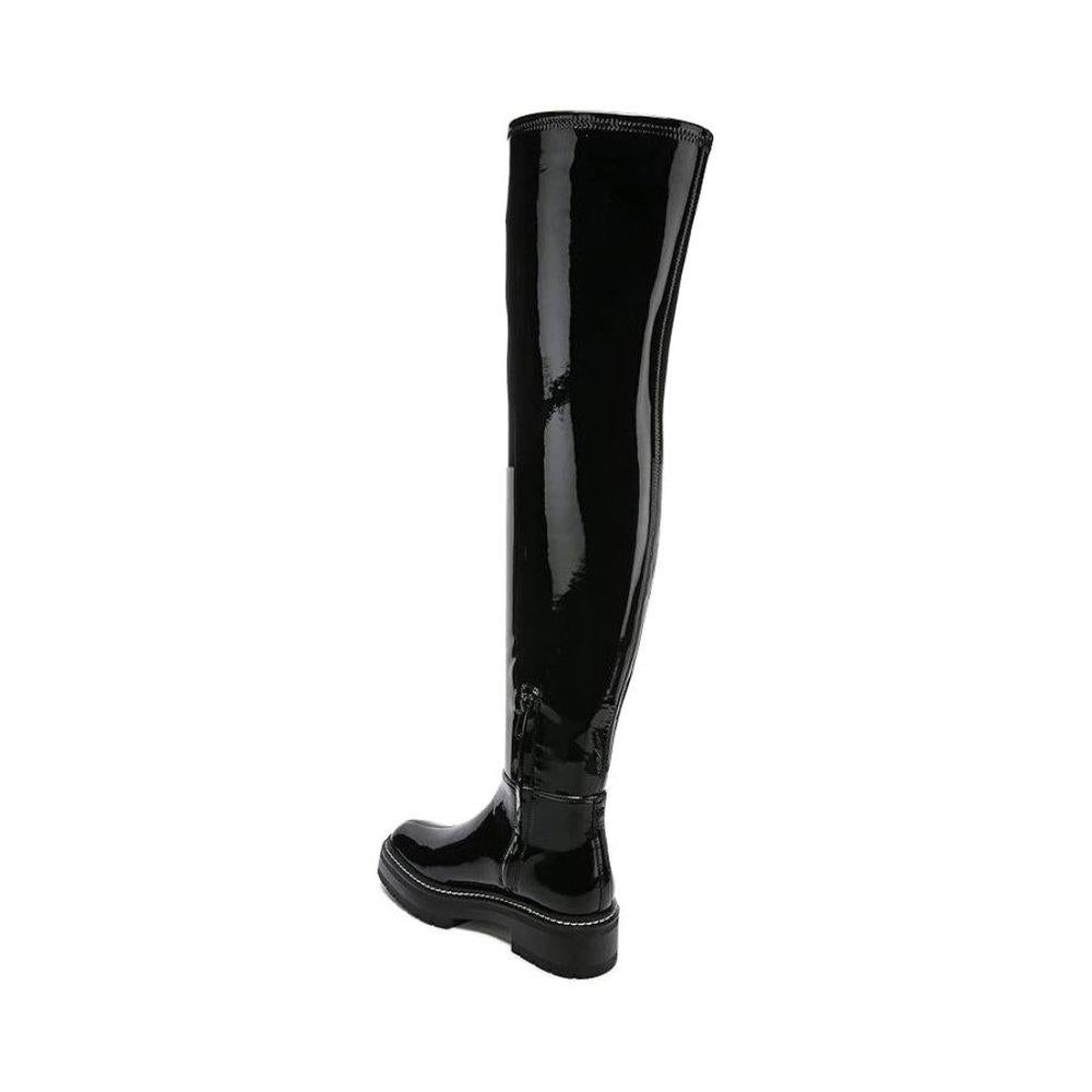 Lydia Black Patent Knee High Moto Boot