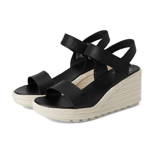 Cameron Black Leather Wedge Sandals