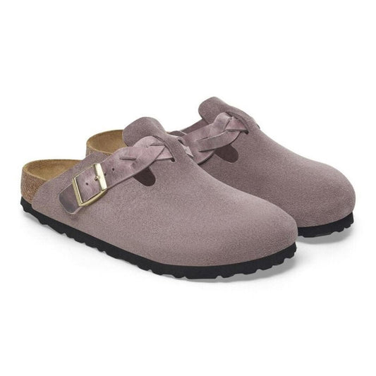 Boston Braided Faded Purple Suede Leather Clogs