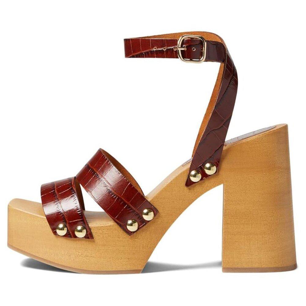 Free People Sandals Mallory Brown Leather Clog Heels