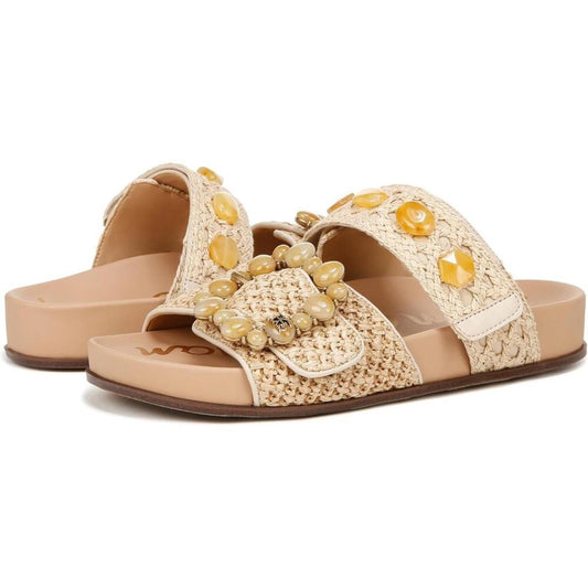 Regan Natural Embellished Flat Slide Sandals