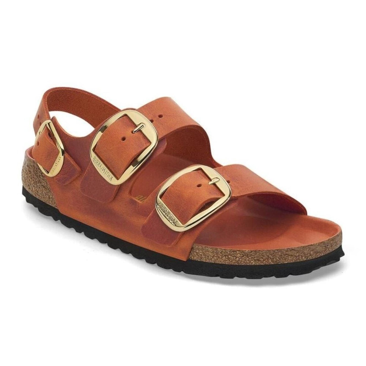 Milano Big Buckle Burnt Orange Oiled Leather Sandals