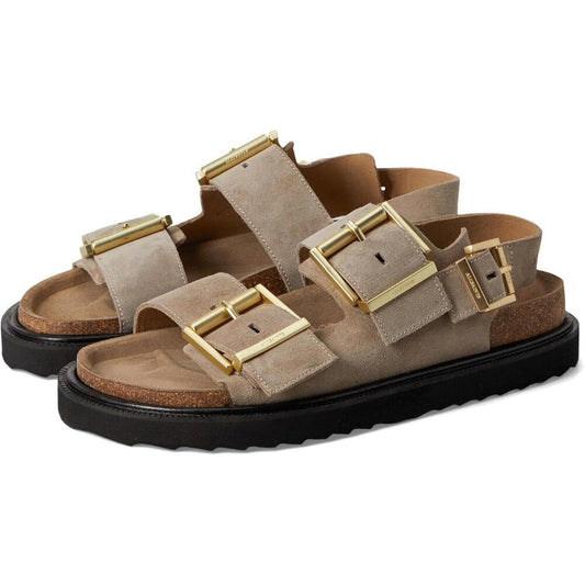 Isla Sand Brown Suede Buckle Flat Sandals