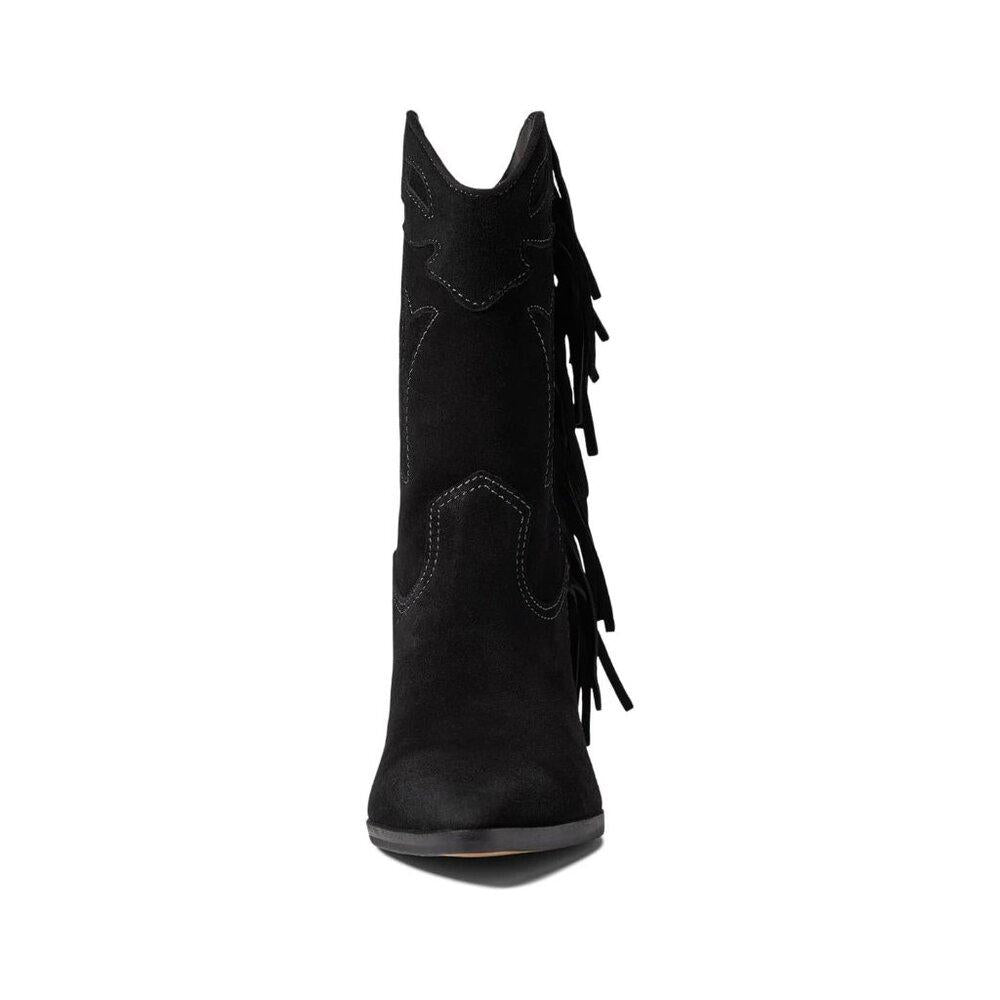 Liona Black Suede Western Cowboy Fringed Ankle Boots
