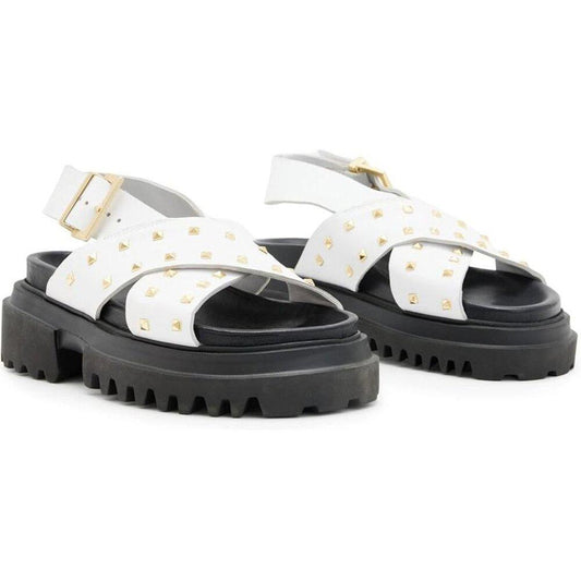 Cosmo White Chalk Studded Buckle Shoes