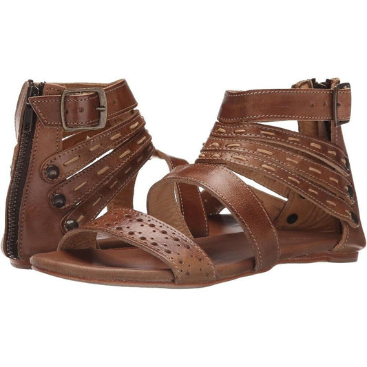 Artemis Tan Rustic Leather Strappy Flat Sandals