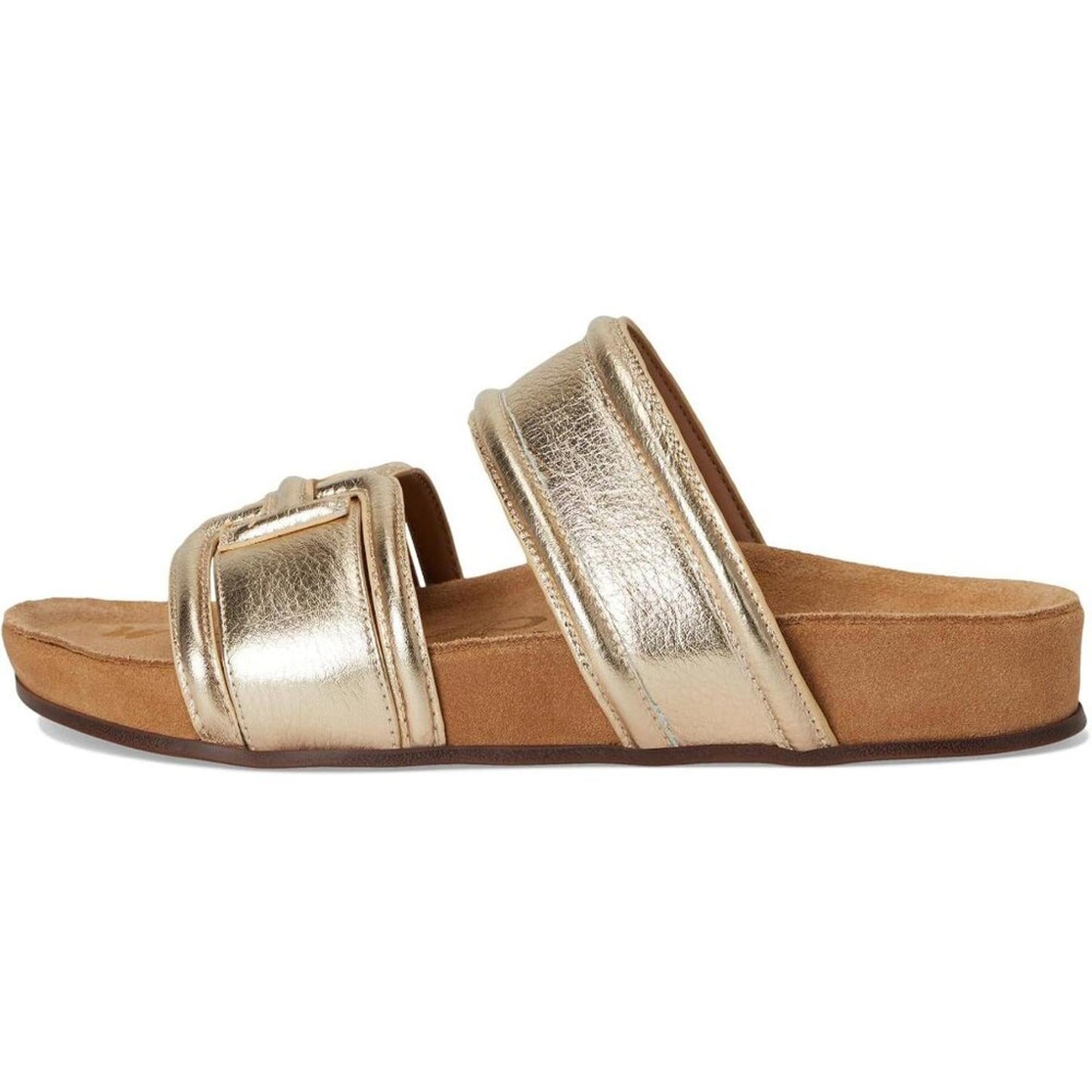 Rowan Gold Leather Flat Slide Sandals