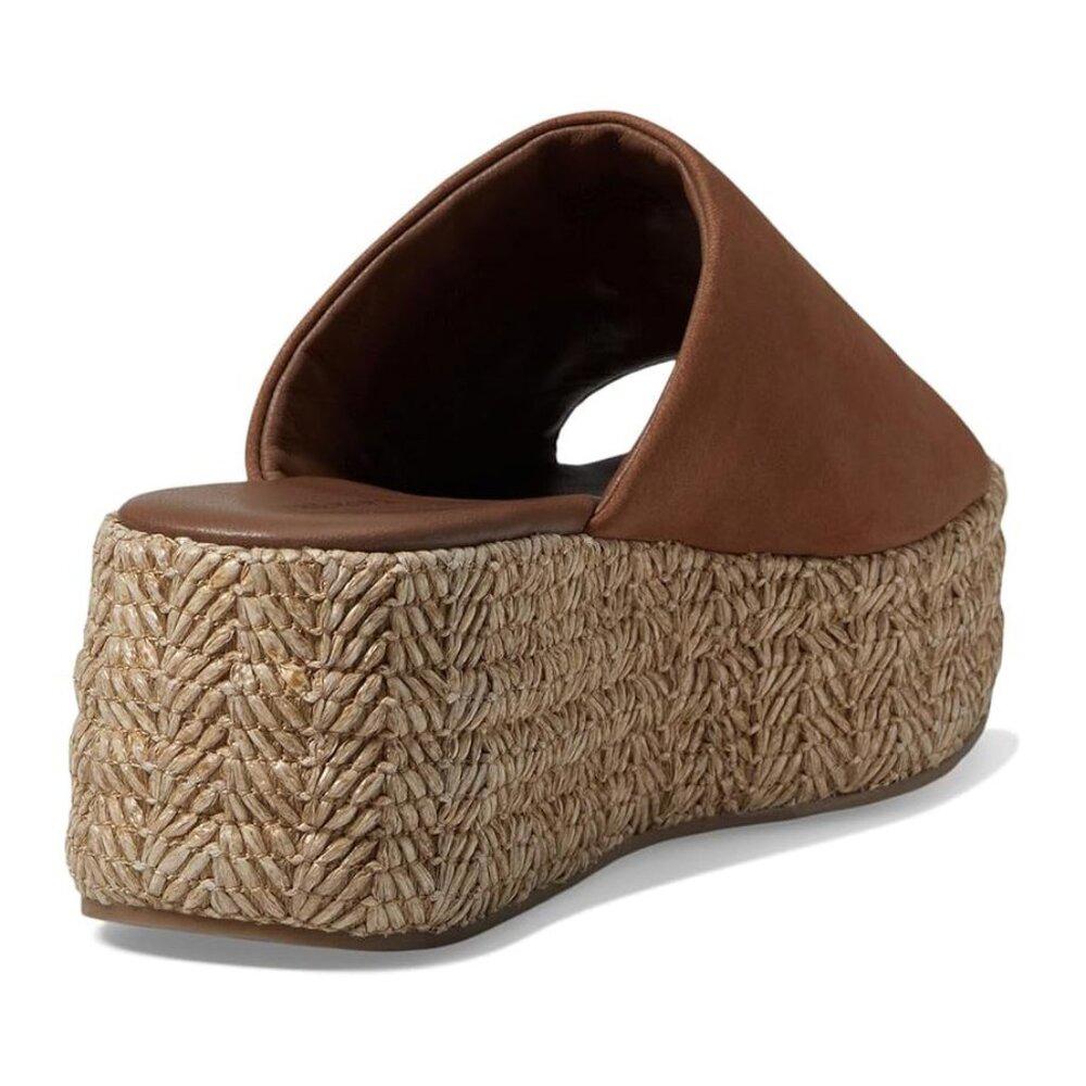 Free People Sandals Harbor Tan Leather Raffia Platform Slides