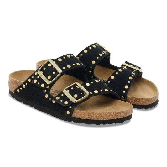 Arizona Rivets Black Suede Leather Sandals