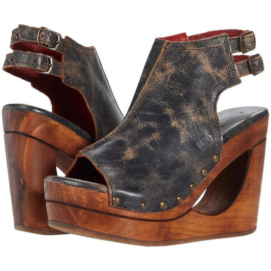 Imelda Black Lux Leather Wedge Sandals