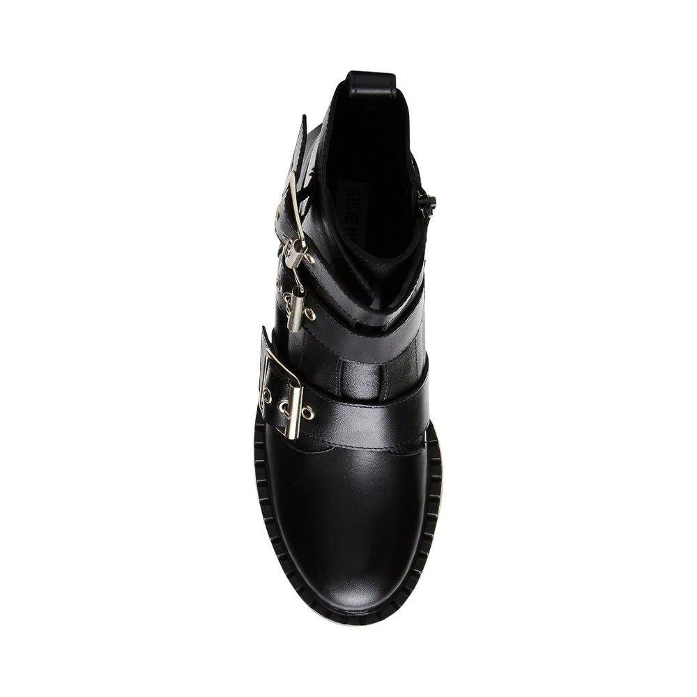 Aaron Black Leather Moto Boots