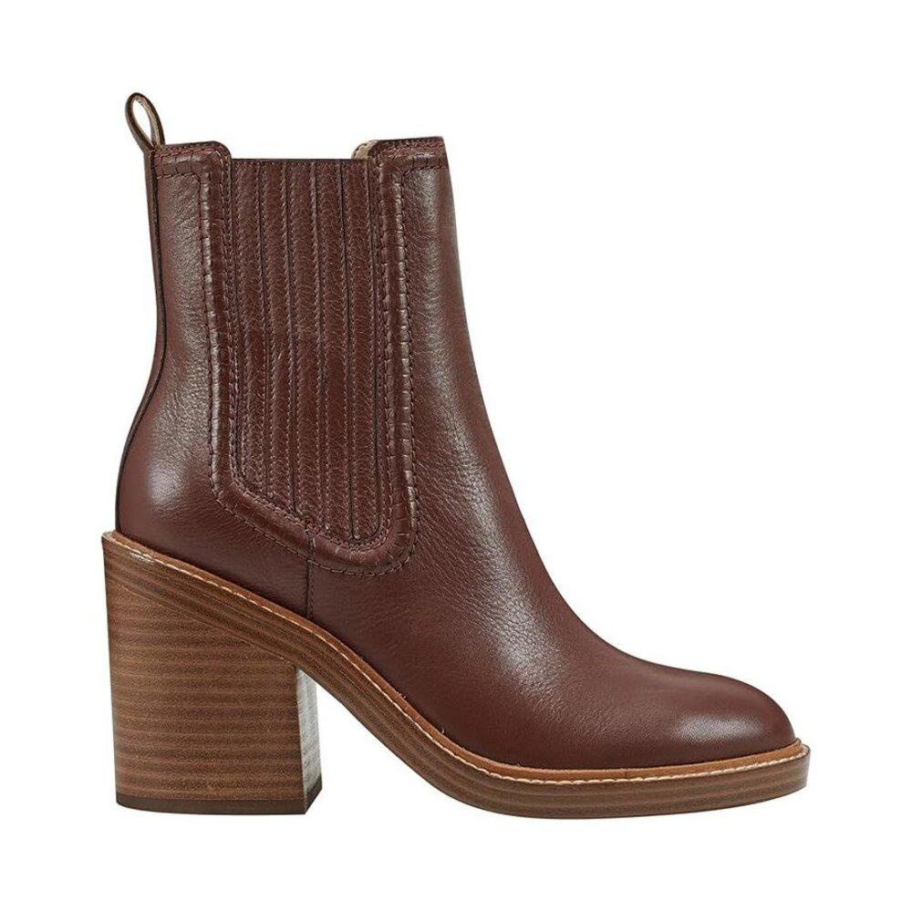 Halida Dark Natural Leather Heeled Chelsea Ankle Boots