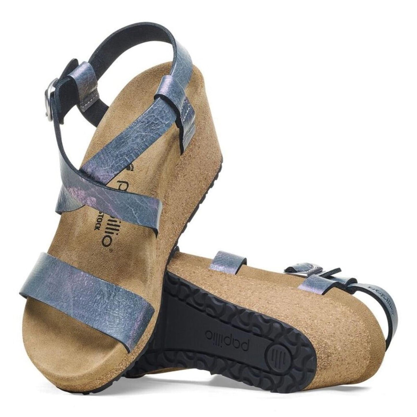 Papillio Sibyl Metallic Black Nubuck Leather Wedge Sandals