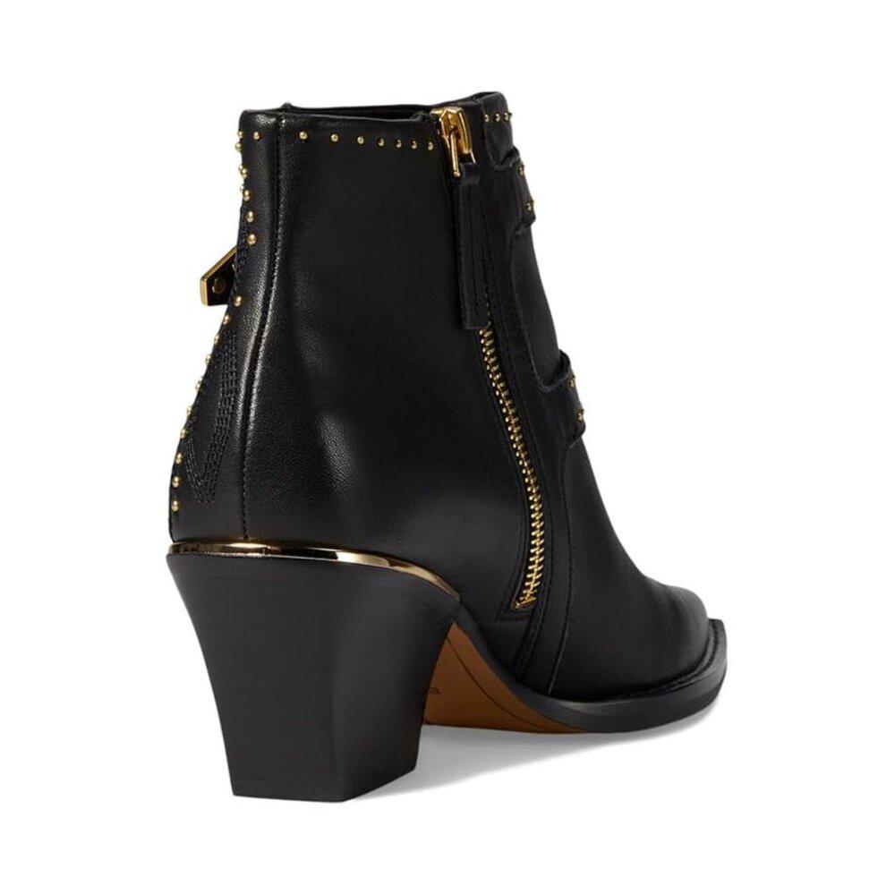 Ronnie Black Leather Studded Western Ankle Boots