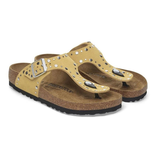 Gizeh Rivets Ochre Suede Leather Sandals