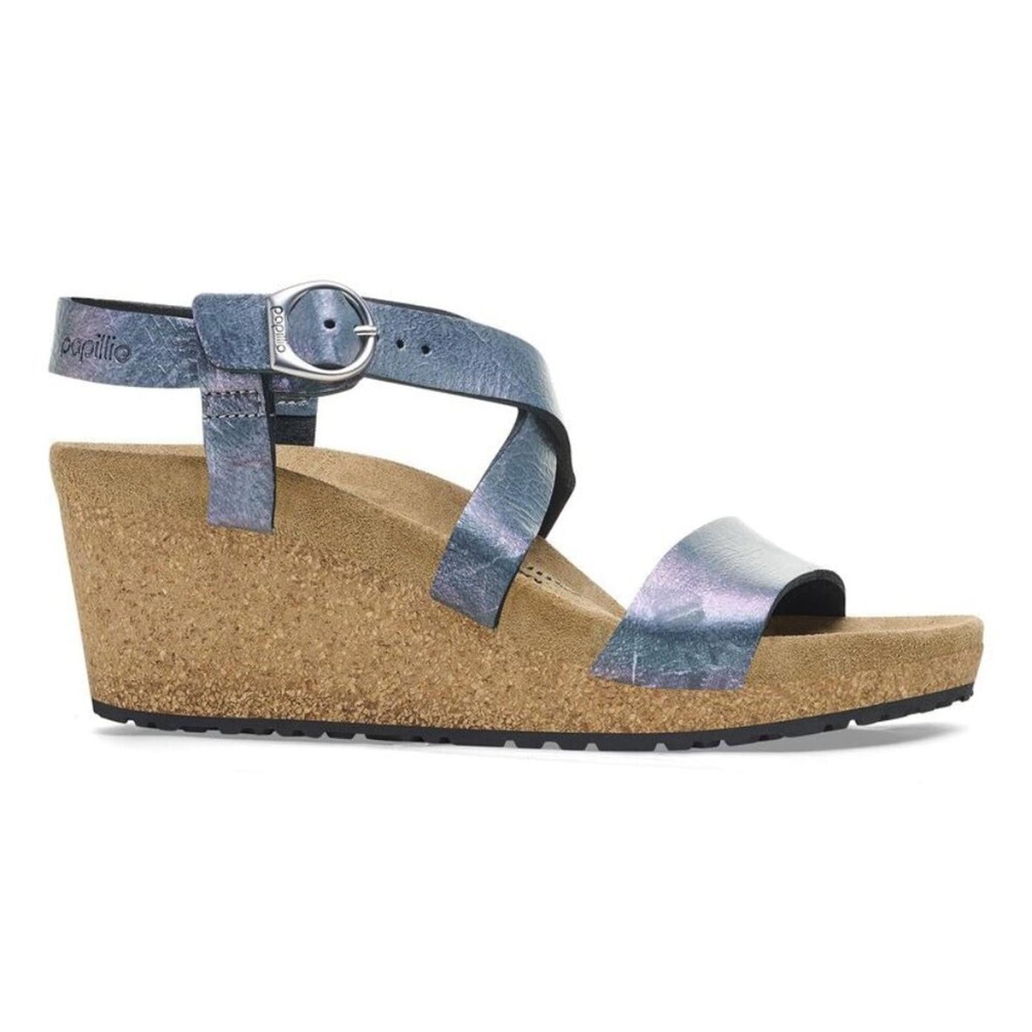 Papillio Sibyl Metallic Black Nubuck Leather Wedge Sandals