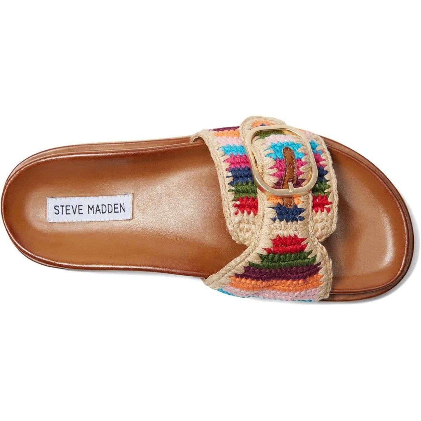 Steve Madden Shoes Memphis Bright Multi Raffia Buckle Slide Sandals