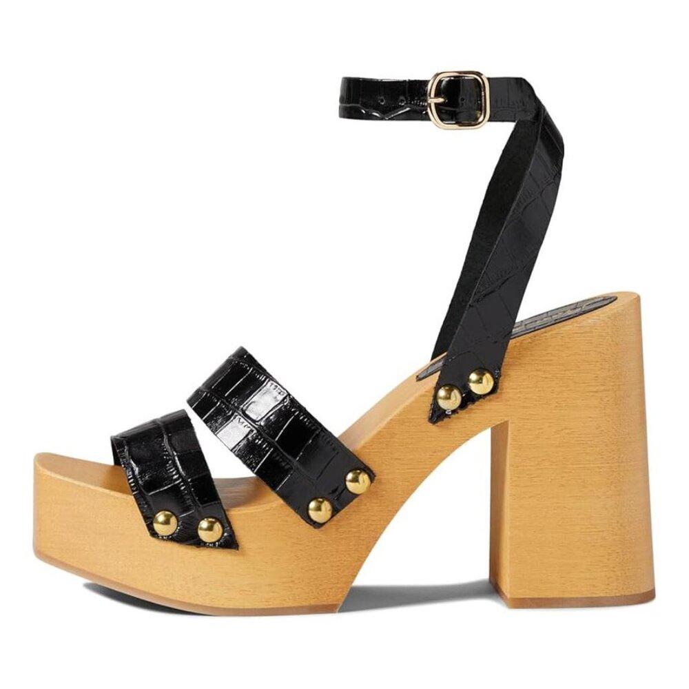Free People Sandals Mallory Black Leather Heeled Clogs