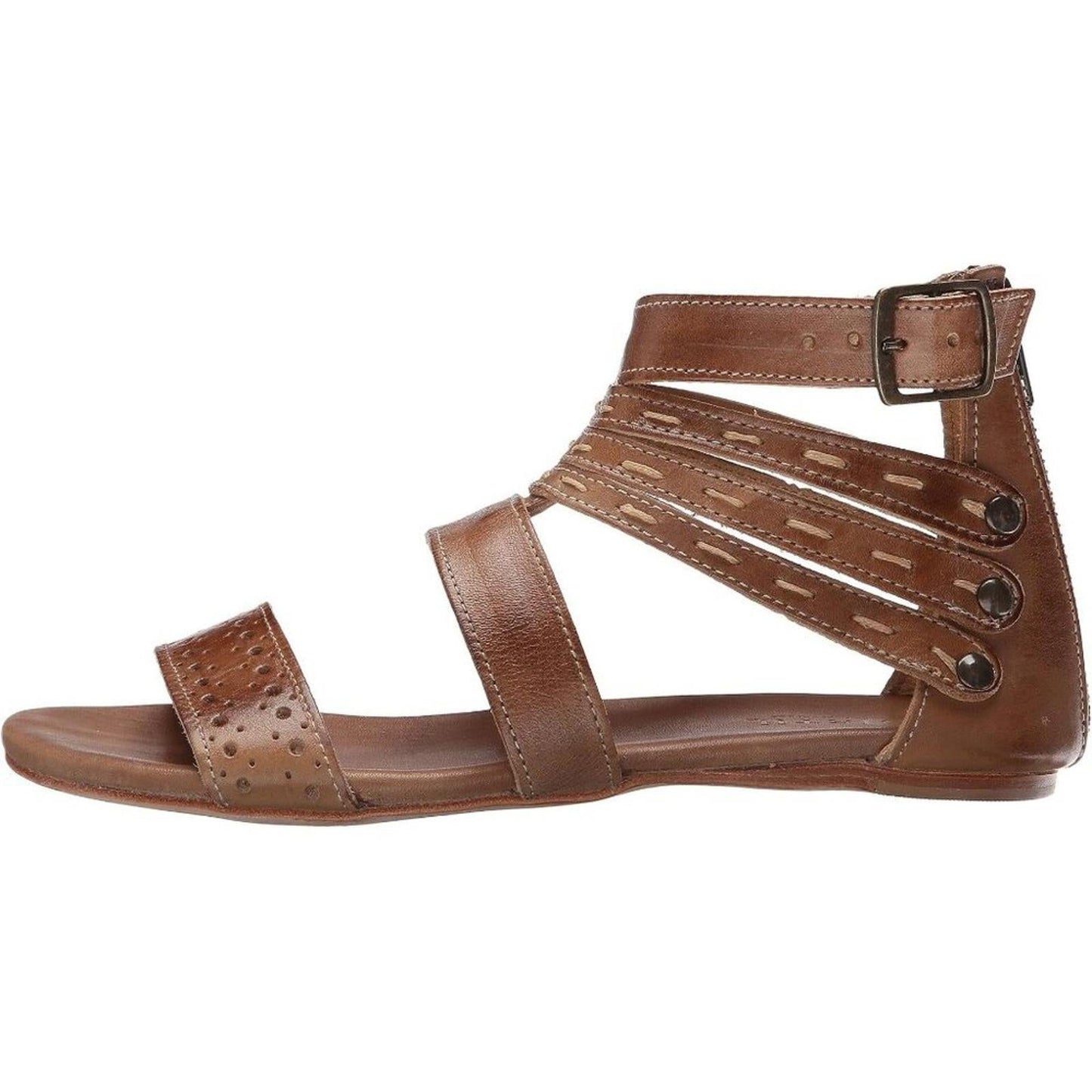 Artemis Tan Rustic Leather Strappy Flat Sandals
