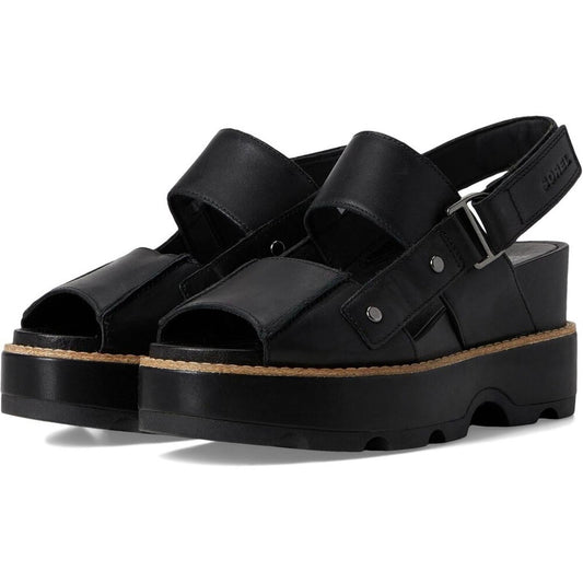 Joanie IV Black Leather Wedge Sandals