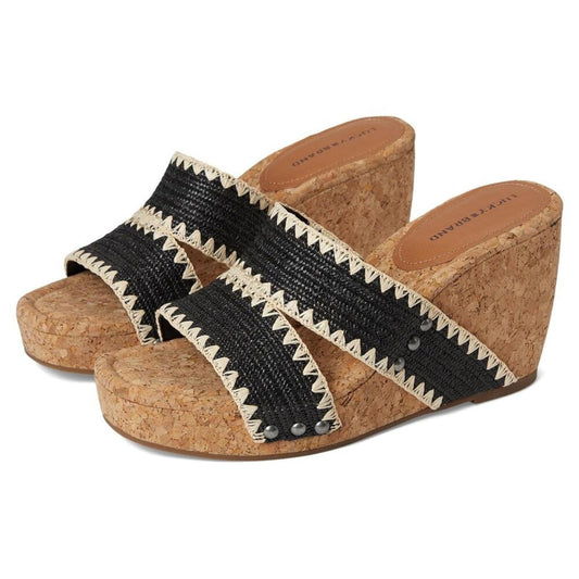 Vickta Black Woven Band Cork Wedge Sandals